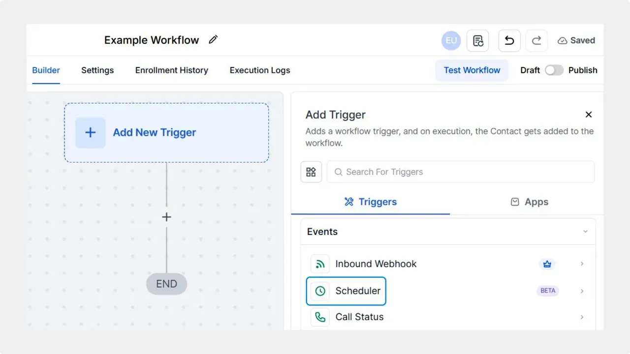 Select Scheduler from the Events options