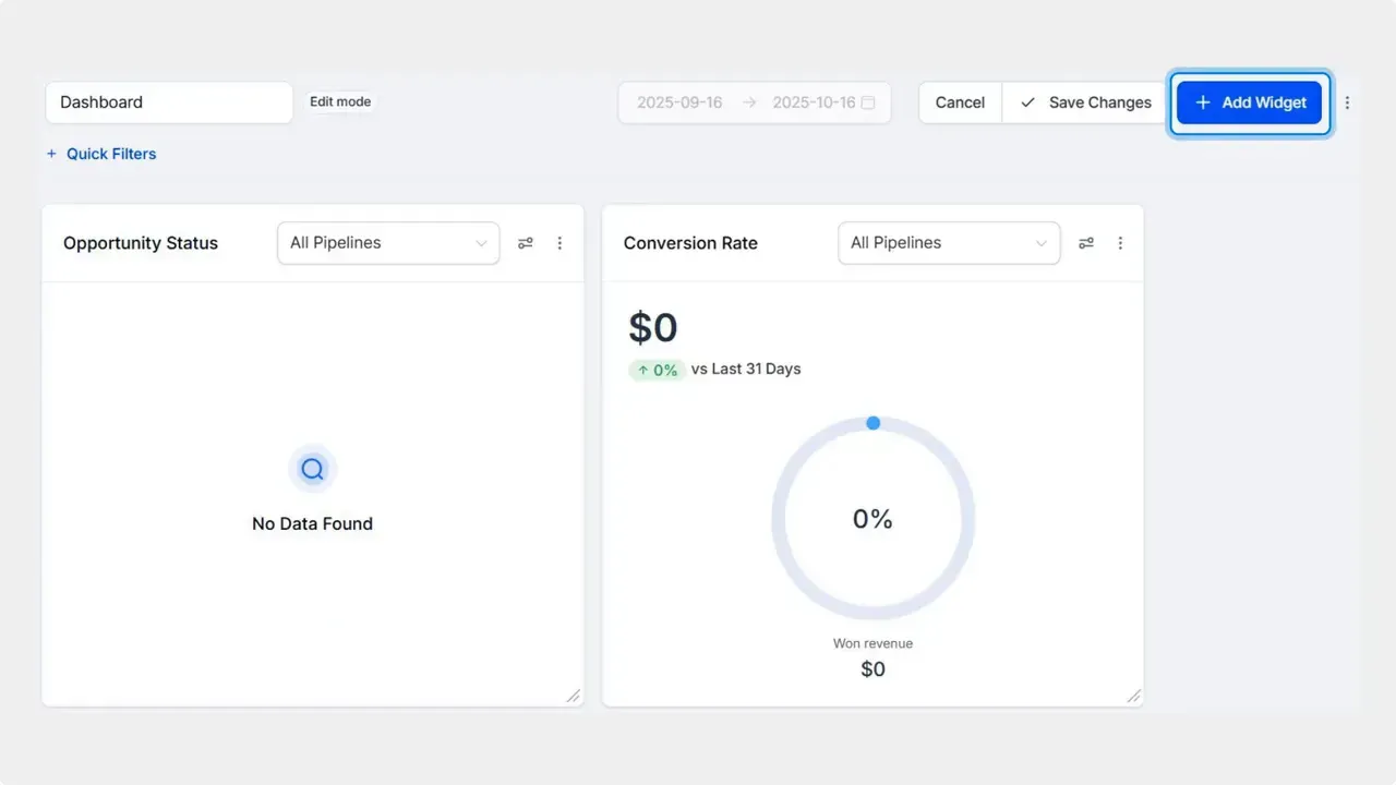 Use + Add Widget to open the widget menu