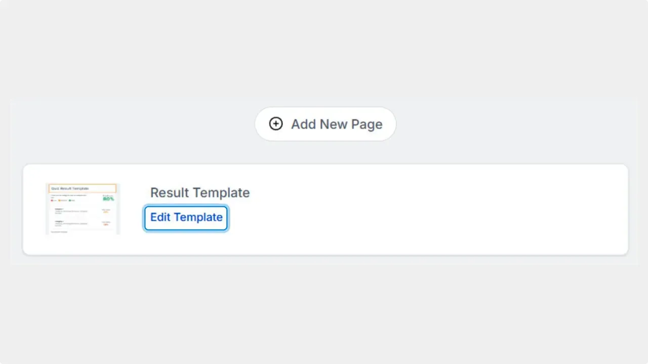 Result Template section showing an 'Edit Template' button to open the quiz result template