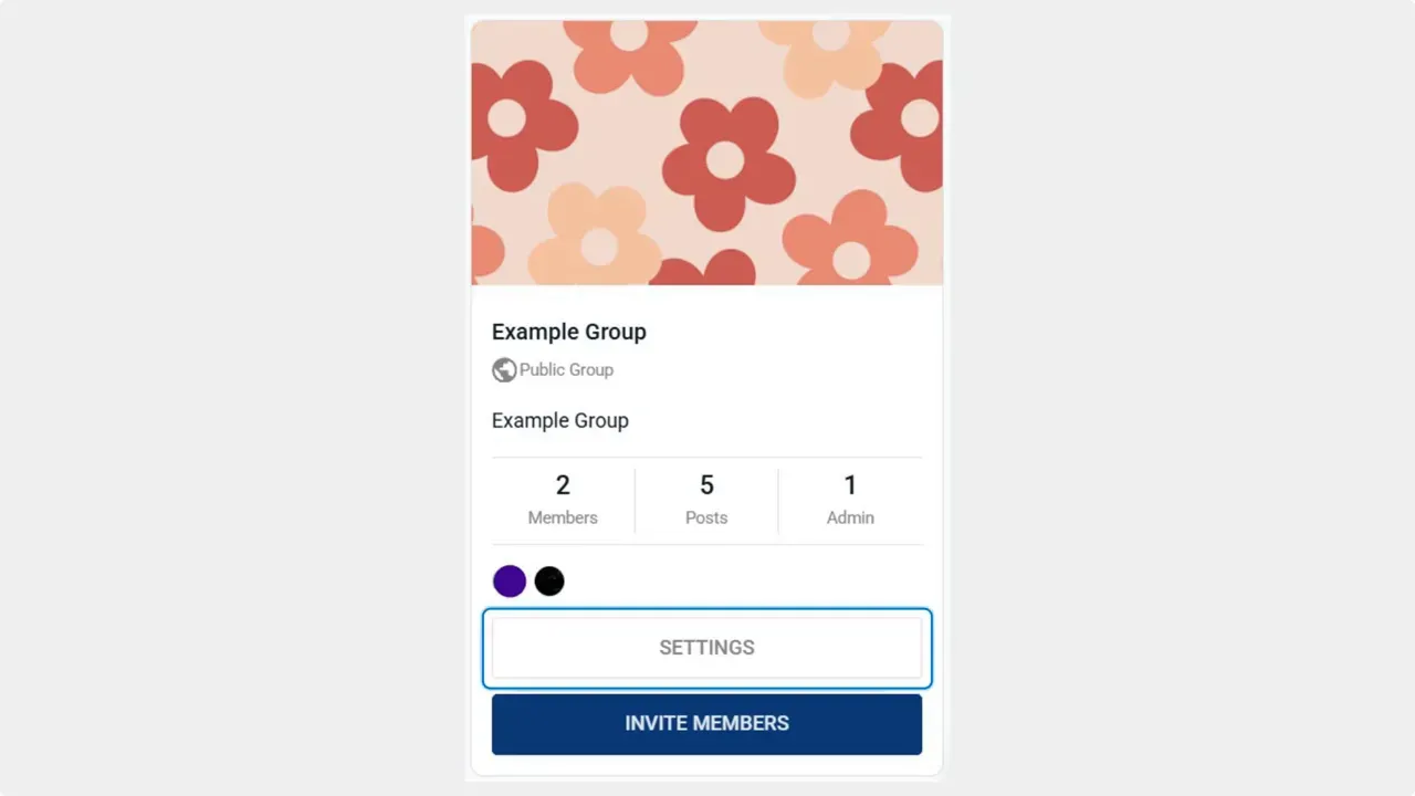 Example Group card with the Settings button highlighted