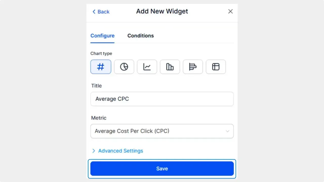 Save the widget to add it to your dashboard report
