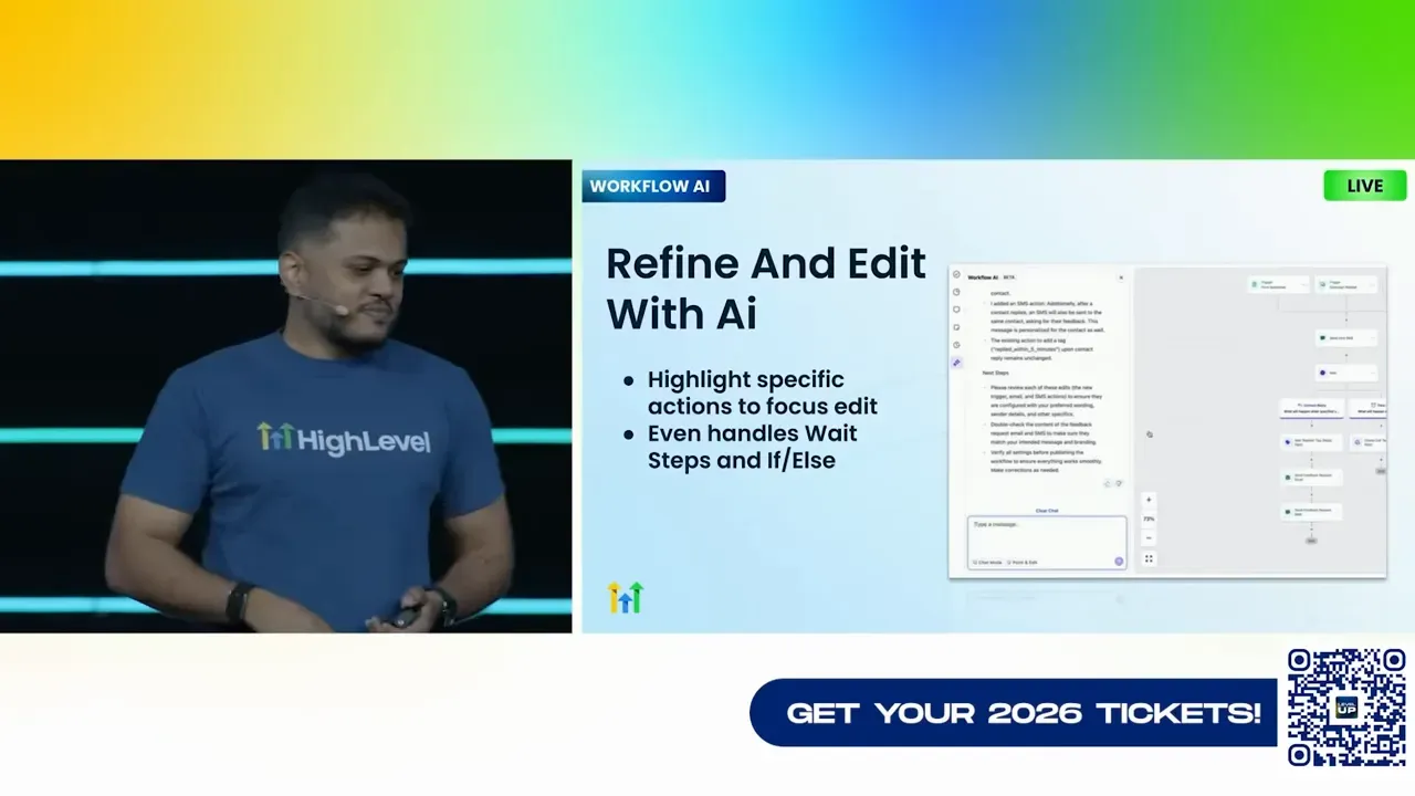 Workflows AI showing in-builder chat and node selection