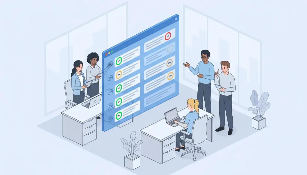 Agency CRM dashboard showing conversation SLA timers in green, amber, and red with team members monitoring response times across messaging channels