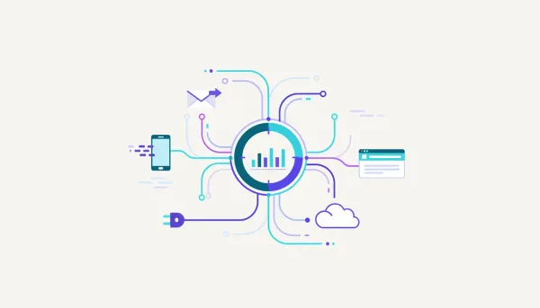 Illustration of inbound webhooks sending external data into a central HighLevel CRM hub with connected integration sources and automated workflow lines.